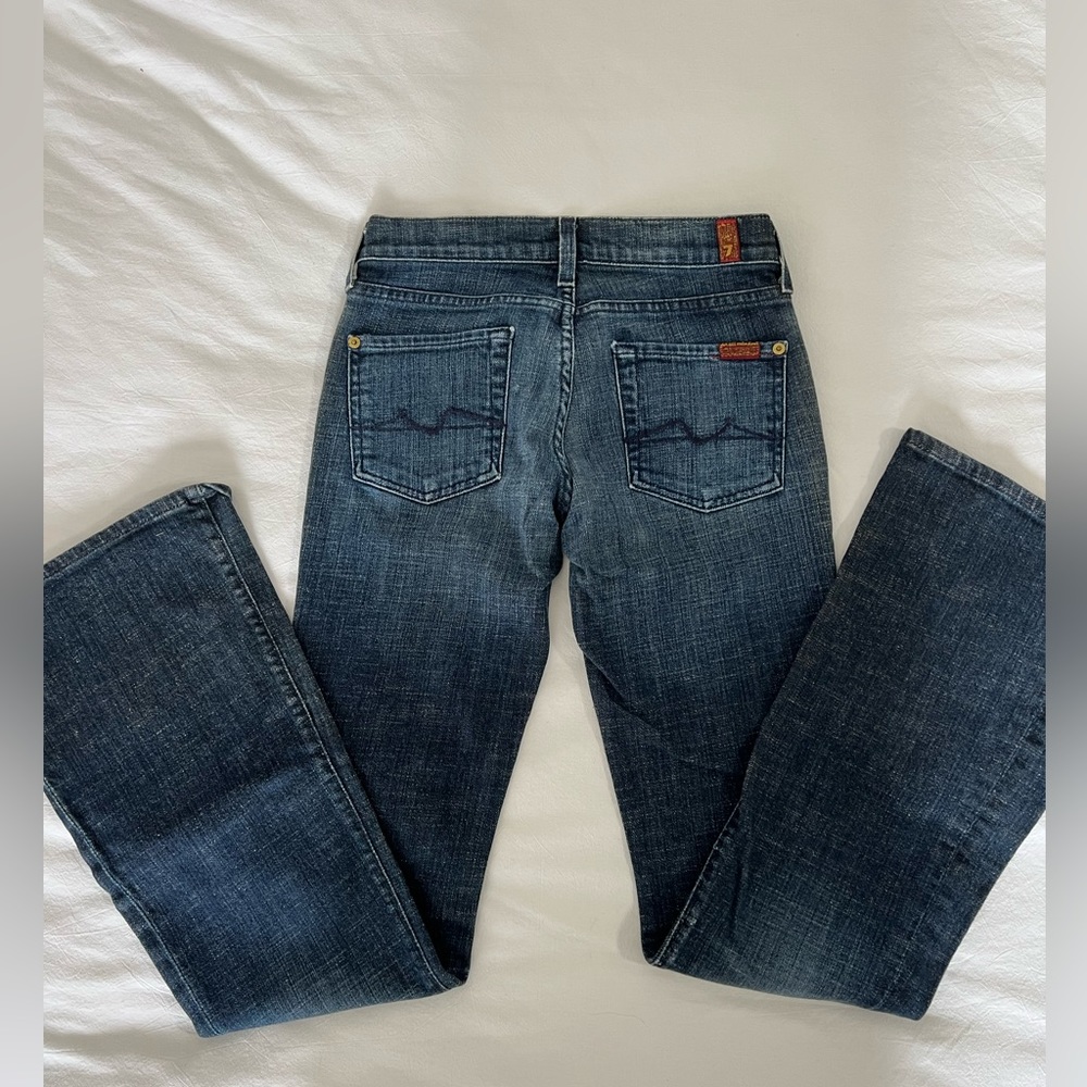 Women’s 7 For All Mankind boot cut jeans, size 25 Dark wash, original hem